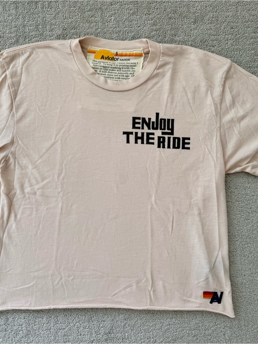 Aviator Nation "Enjoy The Ride" Tee - Light Pink/Peach with Black Print, Small